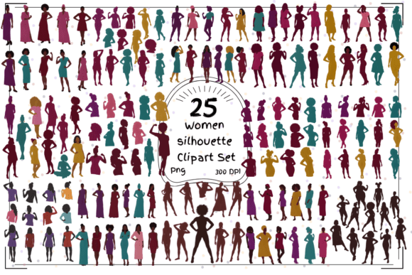 25 Women Silhouette Clipart Set: A Versatile Design Resource for Creators and Professionals