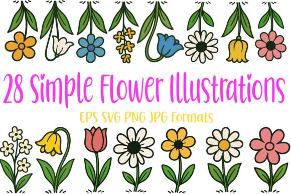 28 Simple Flowers Floral Sketch Clipart