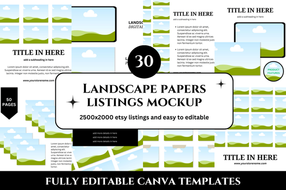 30 Landscape Paper Mockups for Etsy Listings