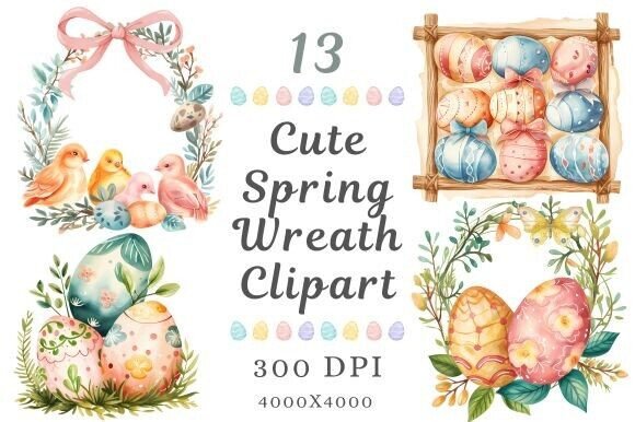 Cute Spring Wreath Clipart for Modern Design