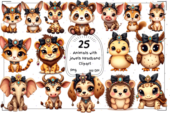 Discover the Charm of 25 Animals with Jewels Headband Clipart