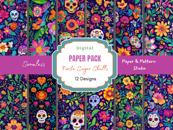 Fiesta Sugar Skulls Seamless Pattern: A Vibrant Design for Day of the Dead Celebrations and Creative Projects