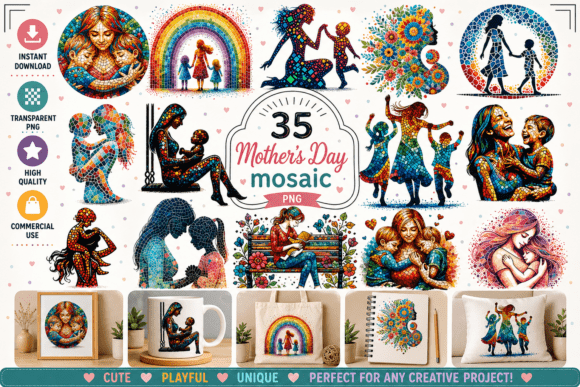 Vibrant Mosaic Mother's Day Silhouettes: A Creative Tribute to Maternal Bonds